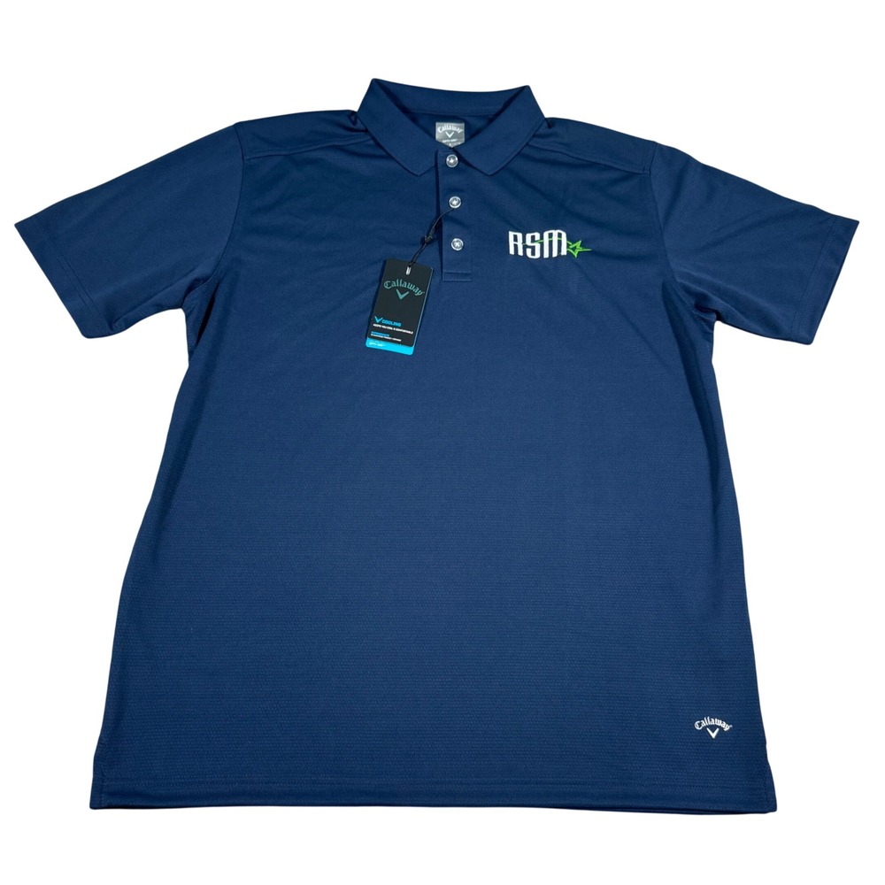 Callaway Polo Shirt Mens Large Blue RSM Logo Opti-Dri Cooling Golf Top CGM211SU